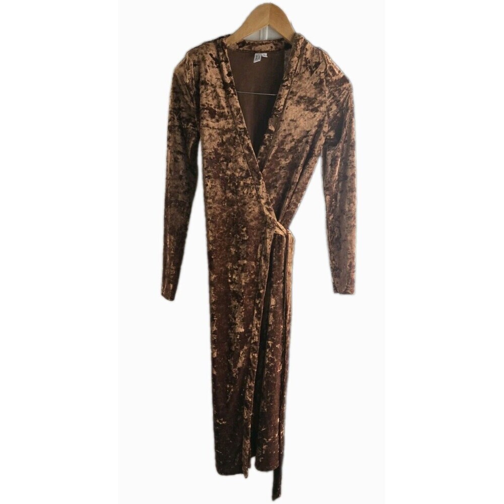 Paris Atelier & Other Stories Crushed Velour Wrap Dress Brown Midi Women Size 0